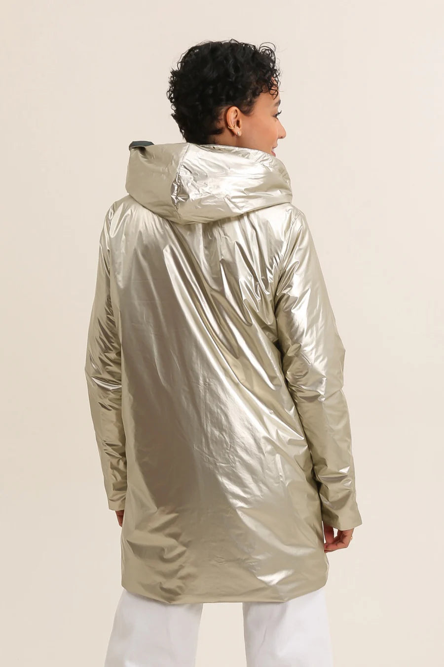 Imperméable rembourré mi-saison Laura Jo - Mandy long vert forêt/doré - DÉSTOCKAGE taille S