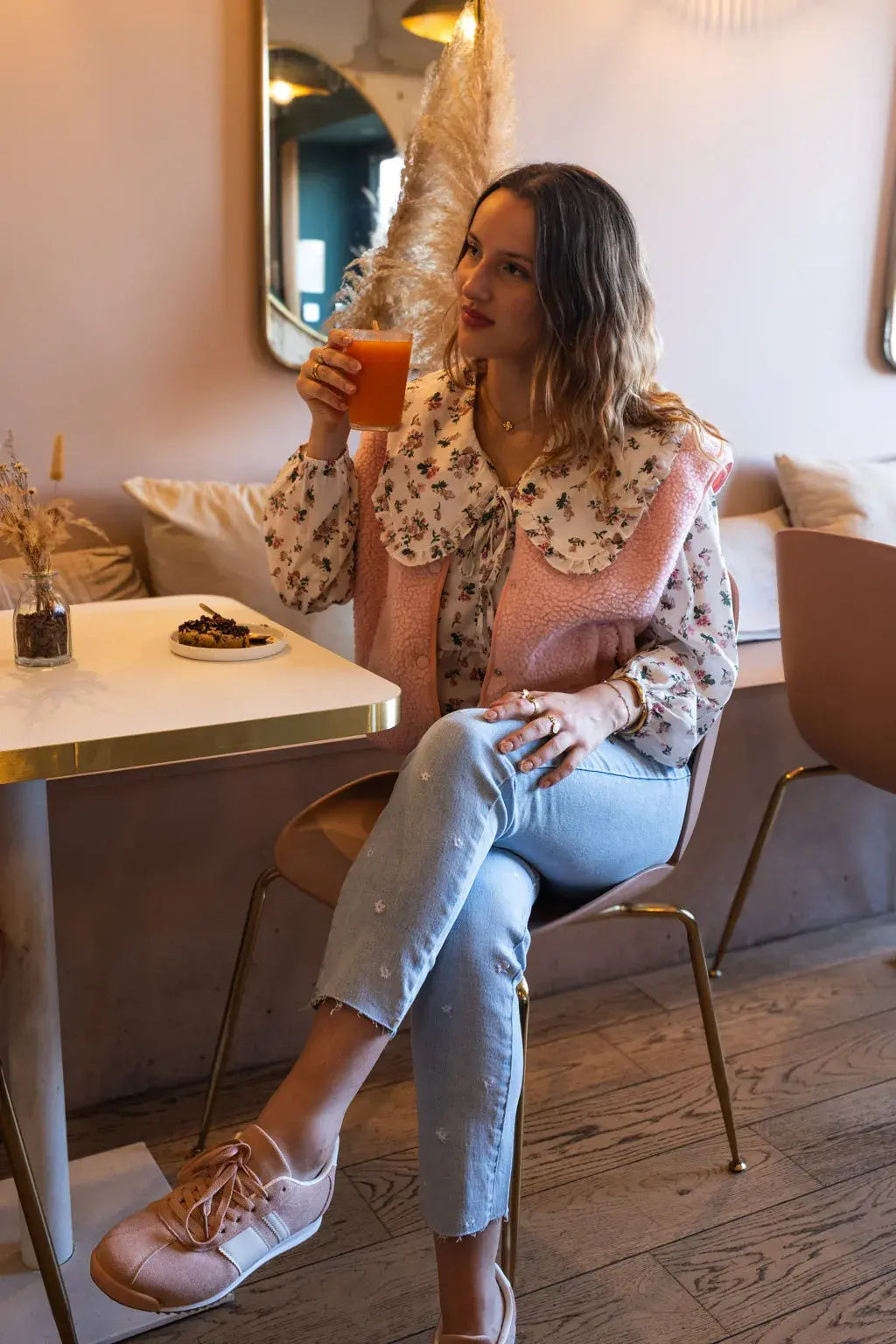 Gilet moumoute Elise rose poudré