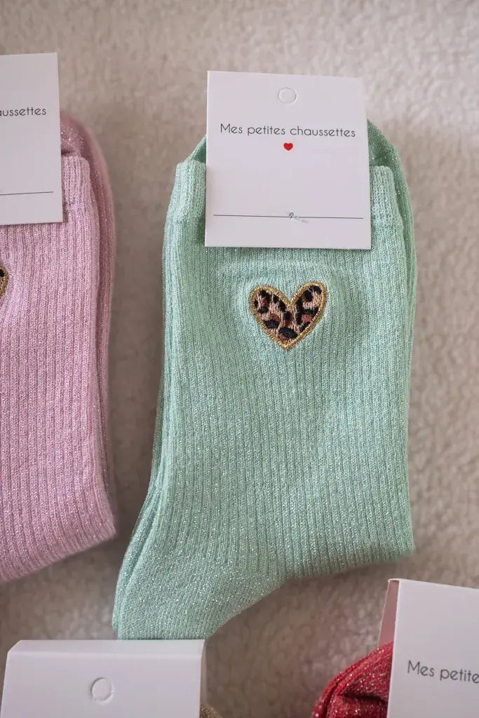 Chaussettes Cœurs léo vert d'eau