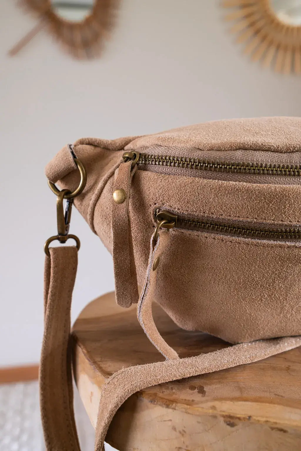 Sac banane en cuir velours - Hunter tan