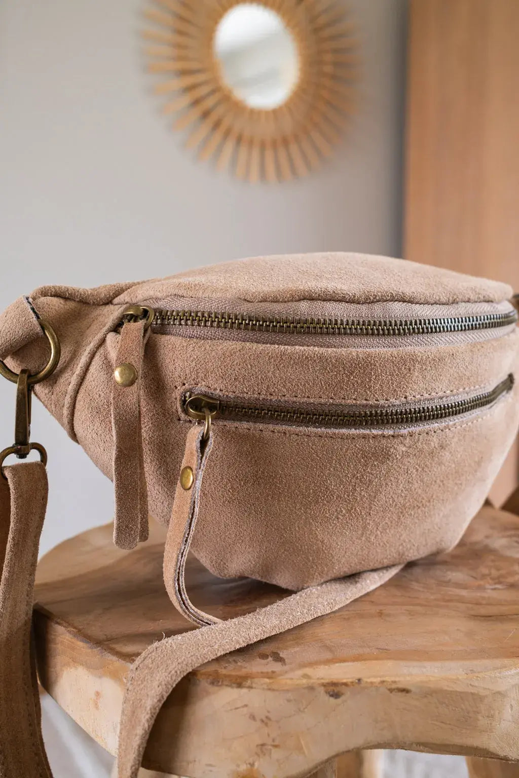 Sac banane en cuir velours - Hunter tan