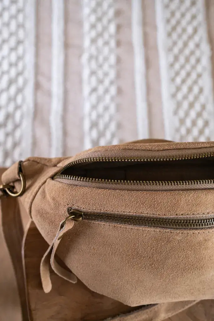 Sac banane en cuir velours - Hunter tan