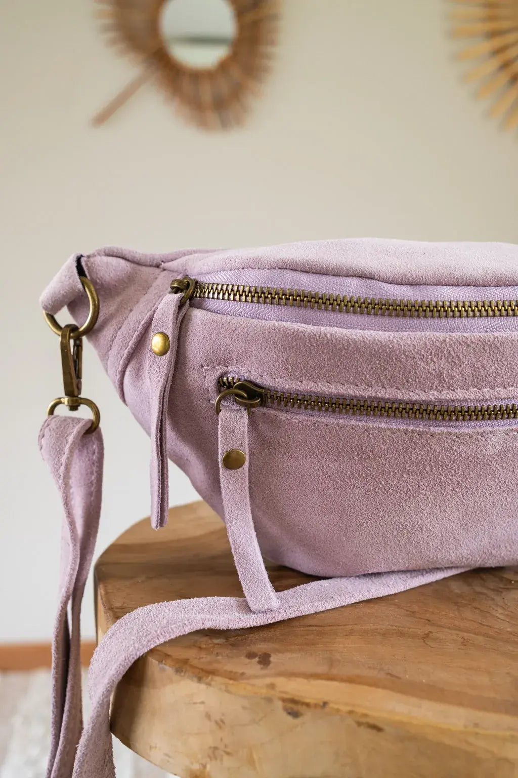 Sac banane en cuir velours - Hunter lilas