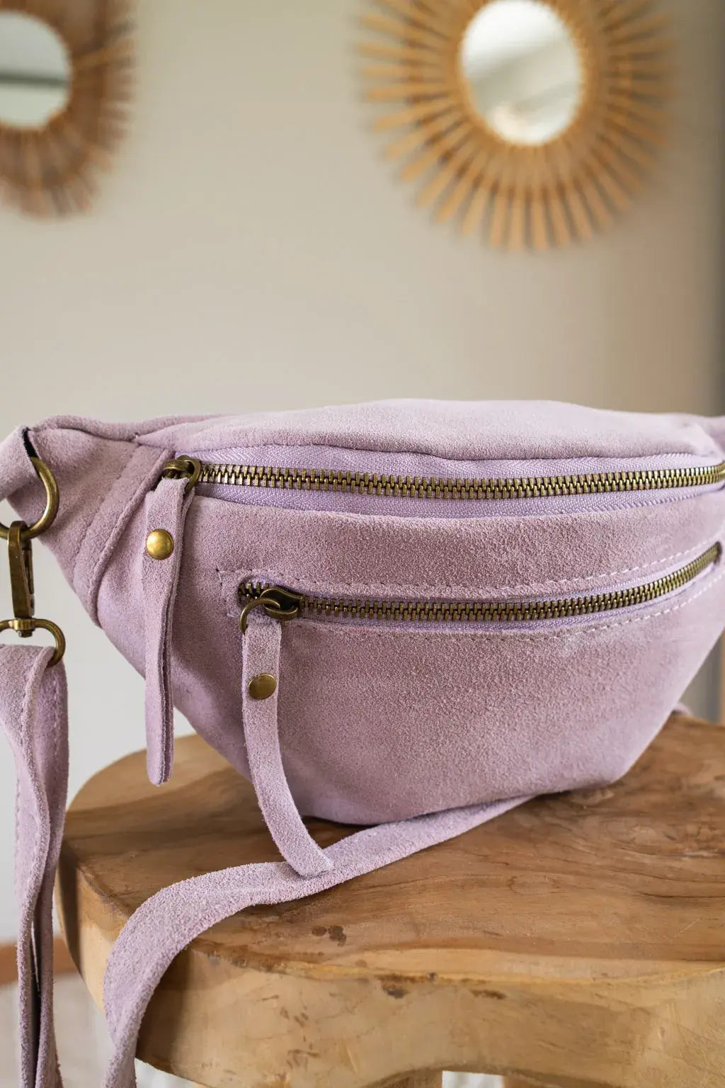 Sac banane en cuir velours - Hunter lilas