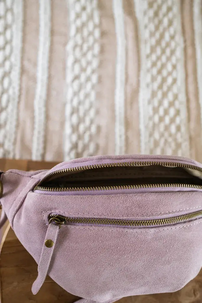 Sac banane en cuir velours - Hunter lilas