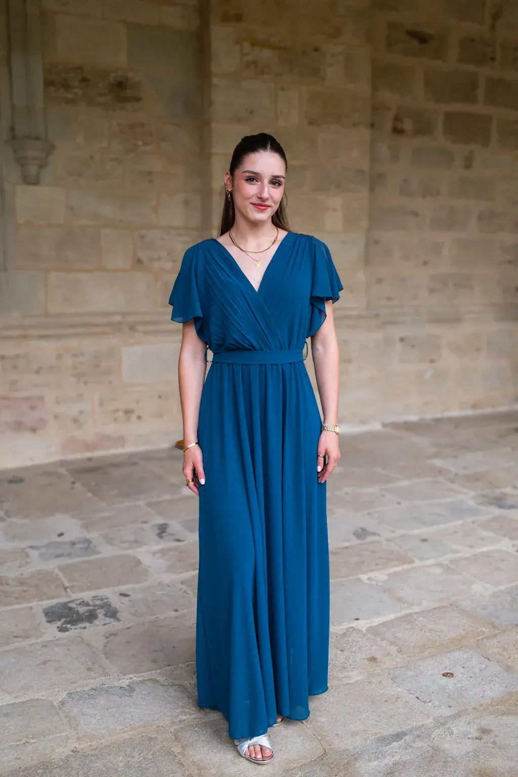 Robe Mila longue bleu canard