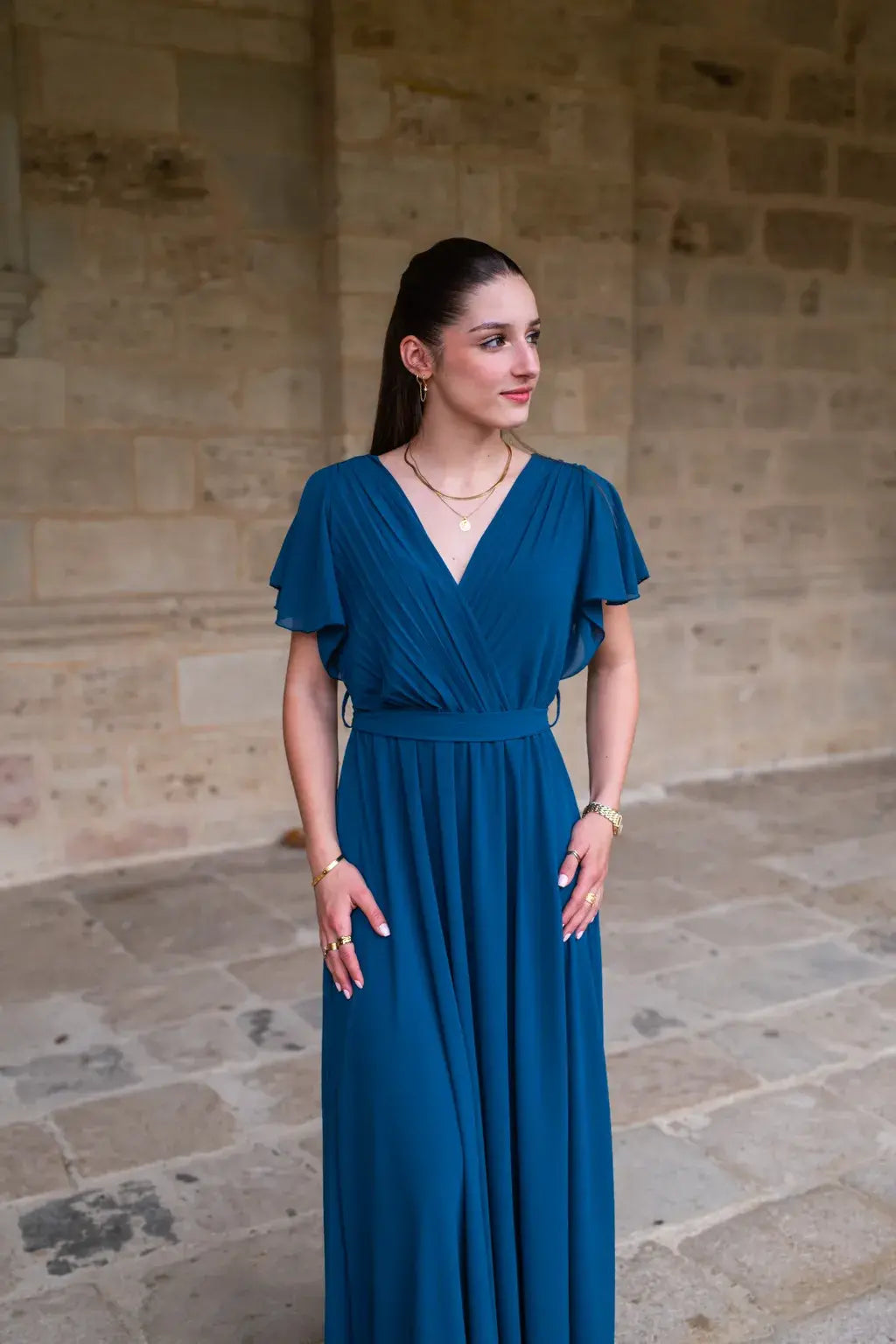 Robe Mila longue bleu canard