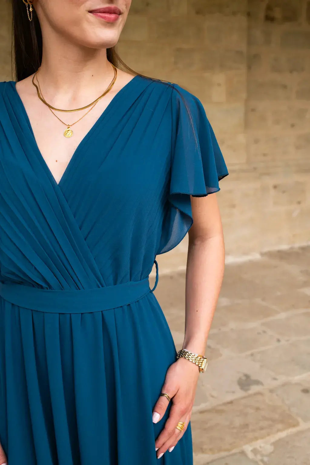 Robe Mila longue bleu canard