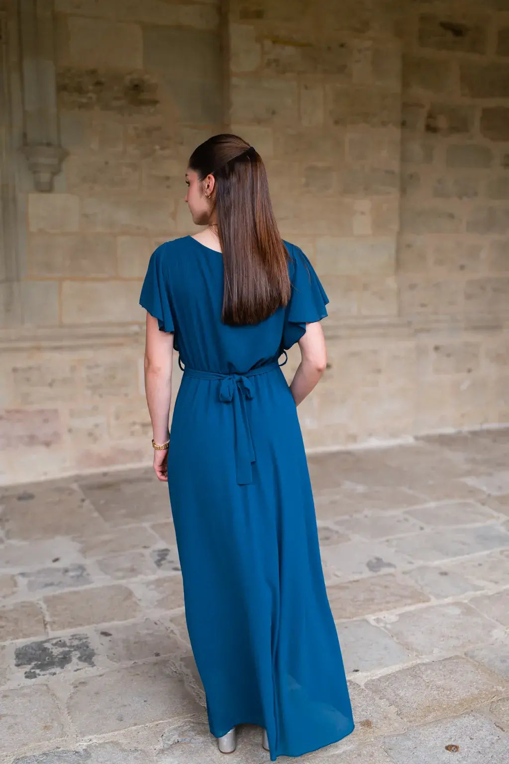 Robe Mila longue bleu canard