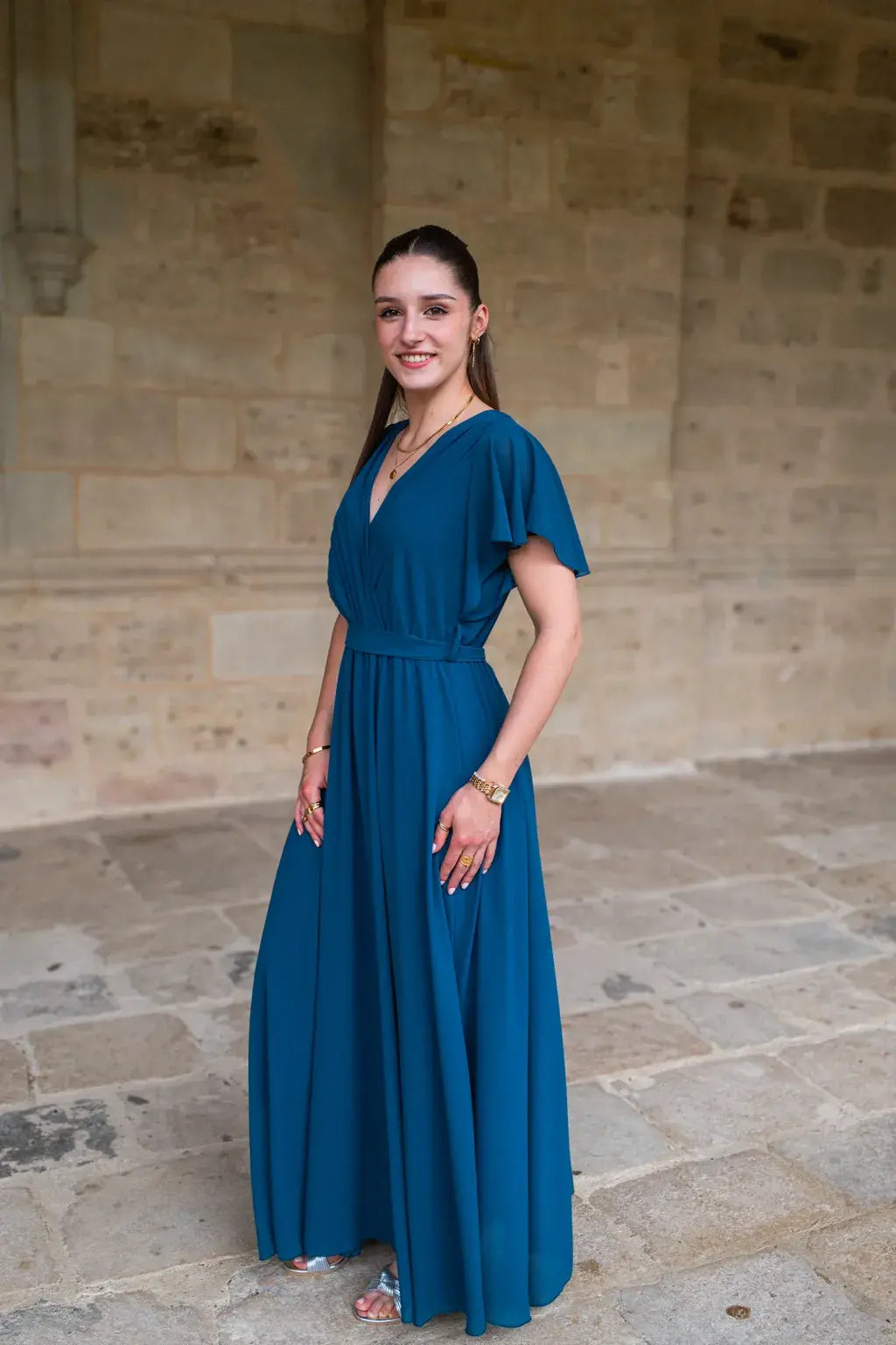 Robe Mila longue bleu canard