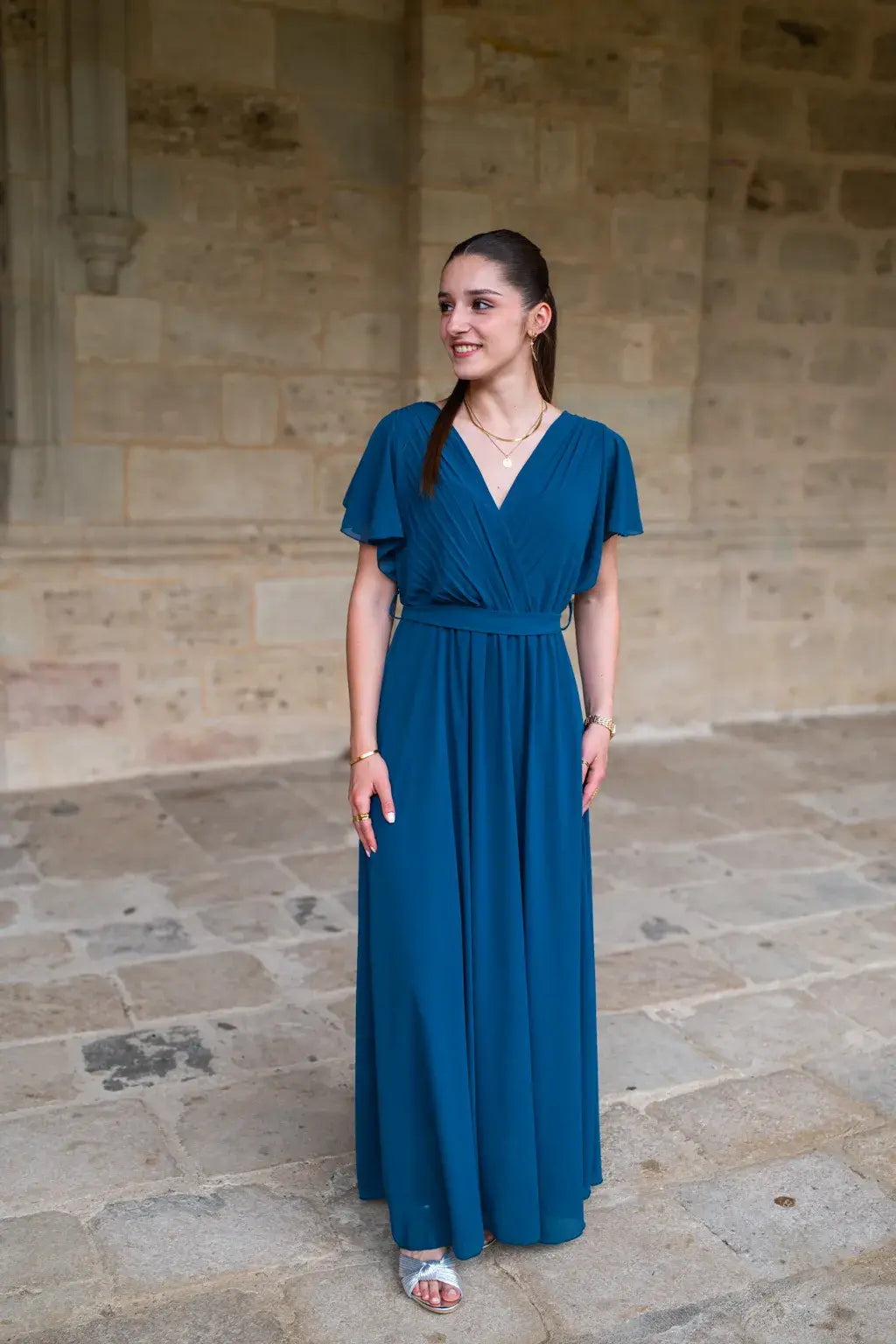 Robe Mila longue bleu canard