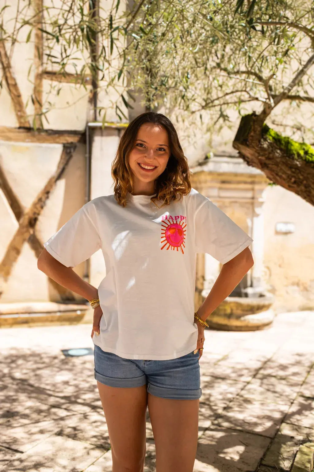 T-shirt Happy écru