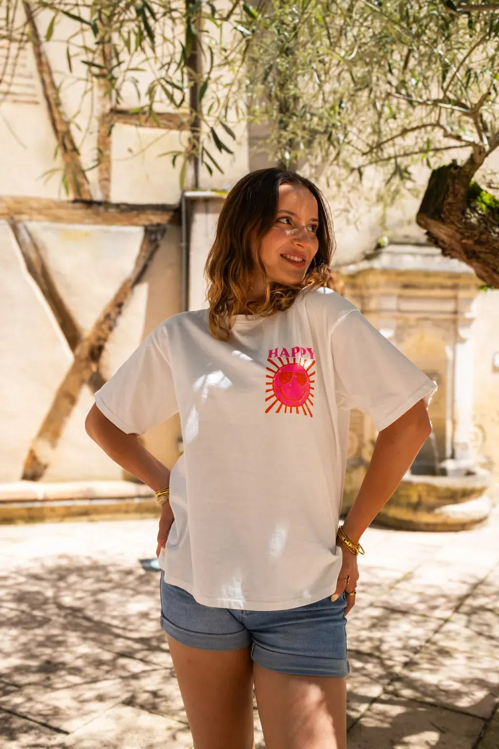 T-shirt Happy écru