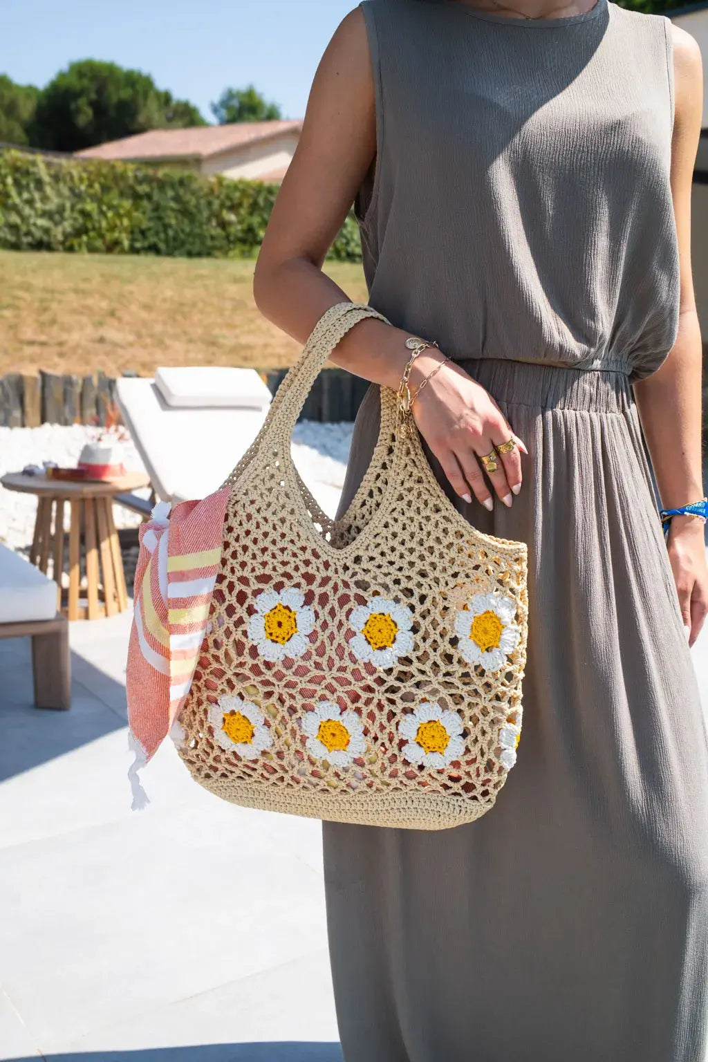 Sac cabas en crochet marguerite