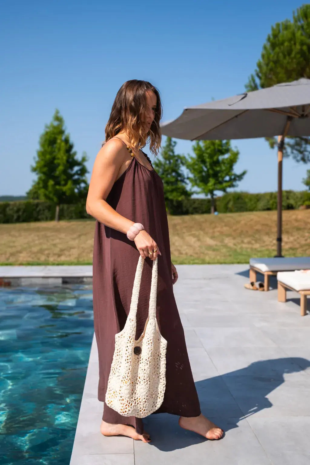 Sac cabas en crochet beige