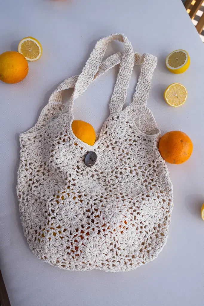 Sac cabas en crochet beige