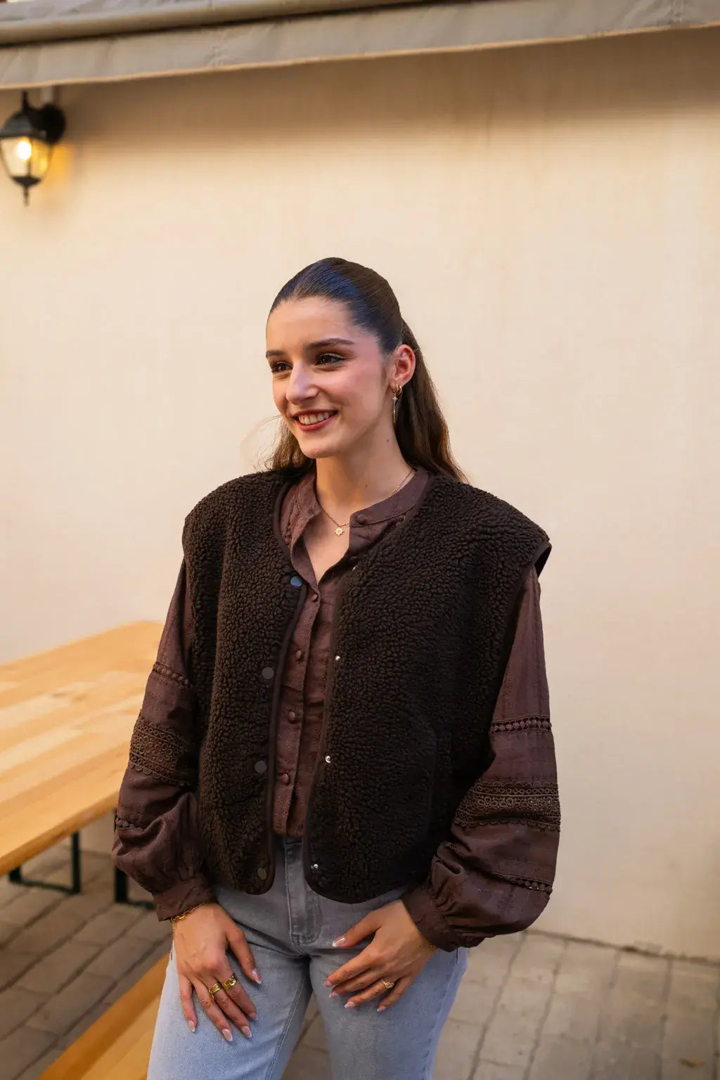 Gilet moumoute Elise chocolat