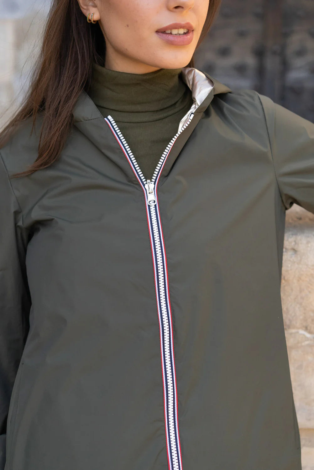Imperméable réversible Laura Jo kaki/dorée - Elena longue - DÉSTOCKAGE taille XL
