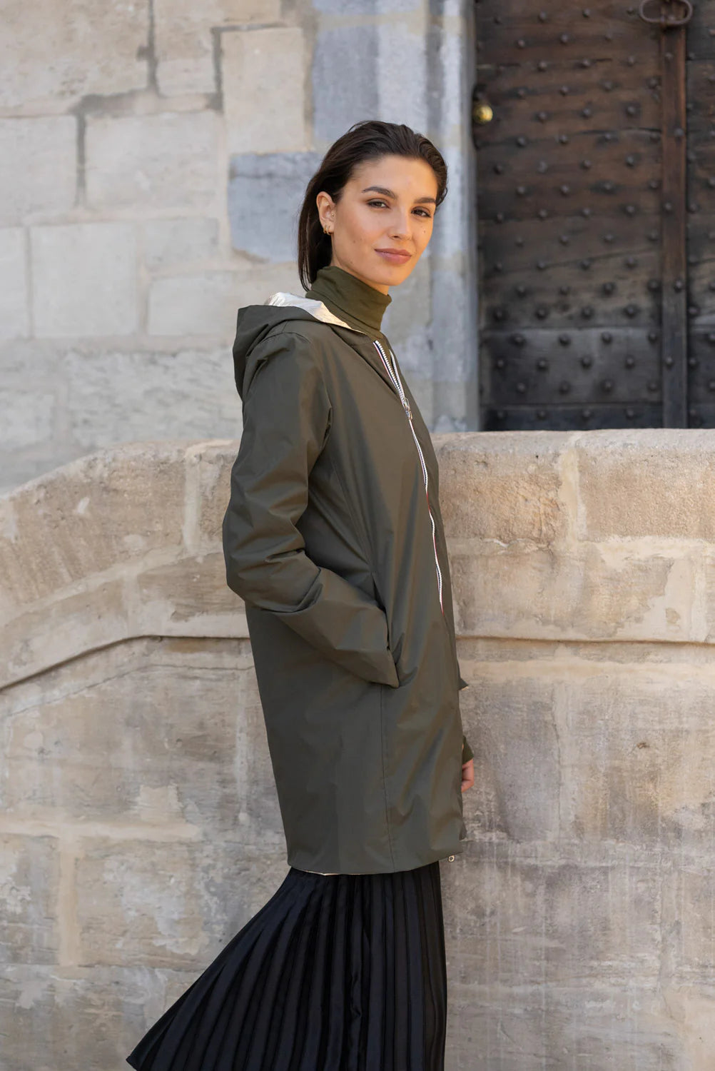 Imperméable réversible Laura Jo kaki/dorée - Elena longue - DÉSTOCKAGE taille XL