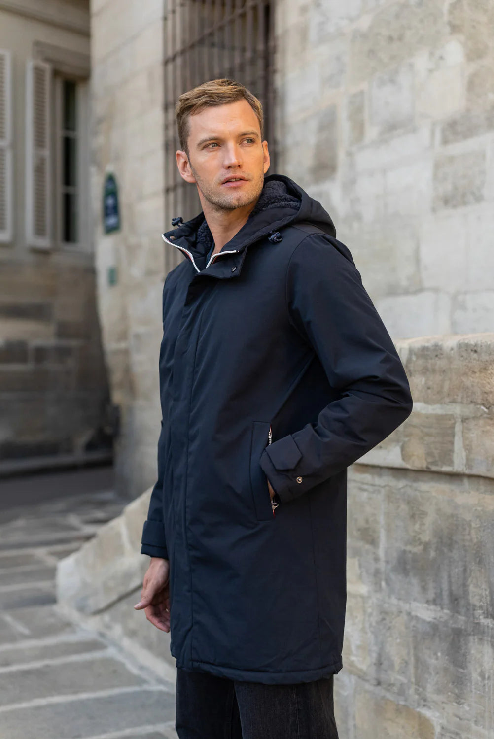 Parka longue fourrée mouton Laura Jo - Eric marine