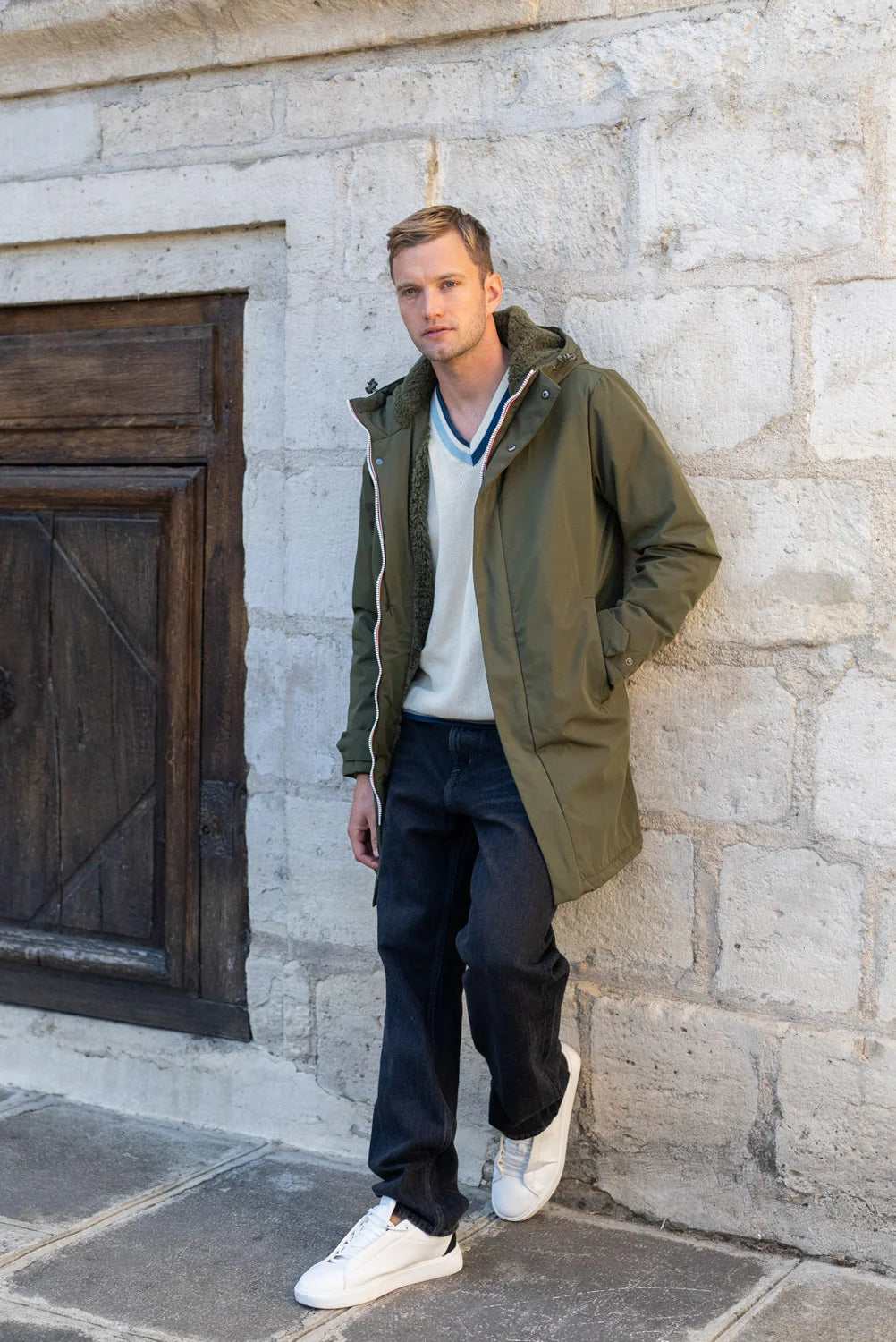Parka longue fourrée mouton Laura Jo - Eric kaki