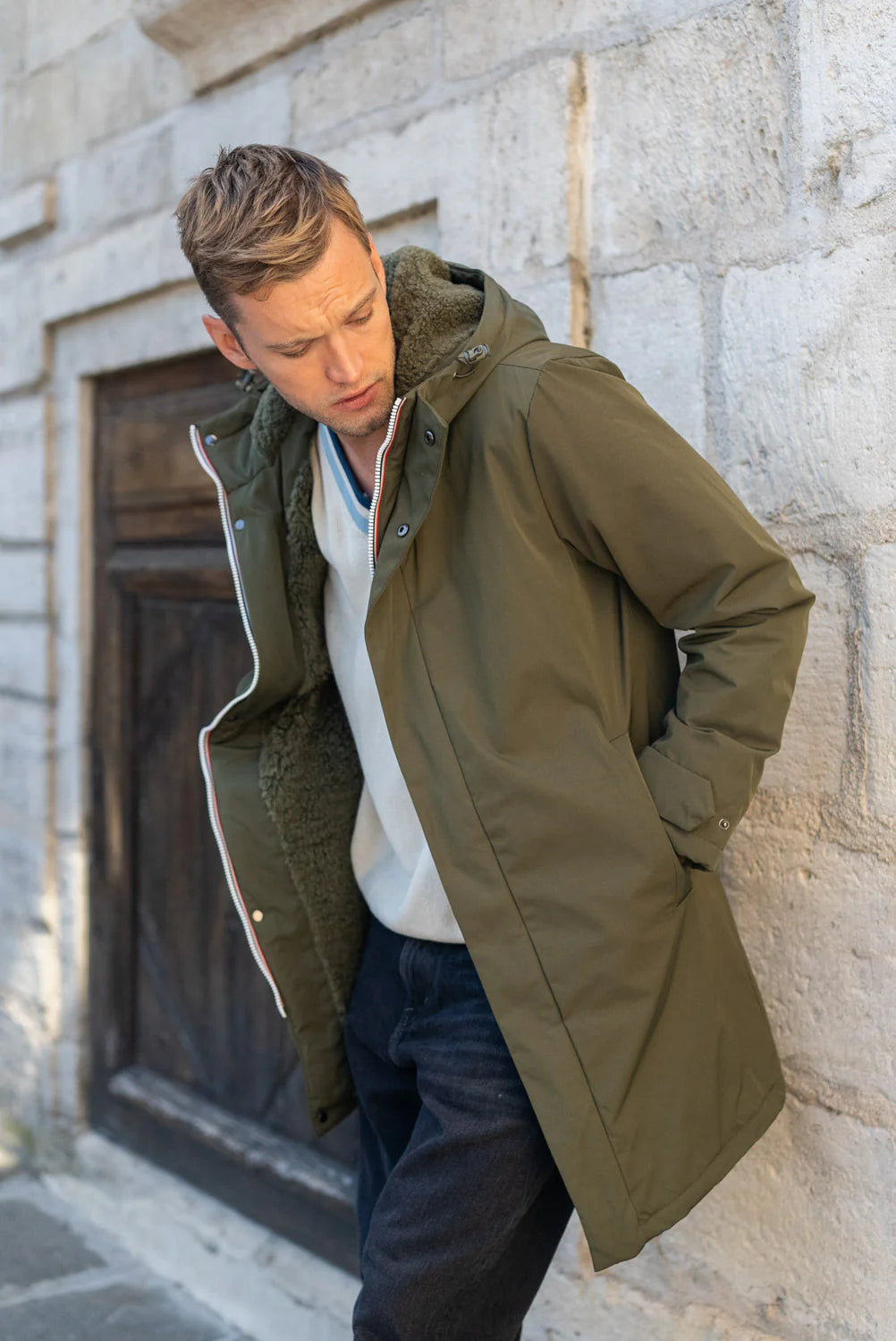 Parka longue fourrée mouton Laura Jo - Eric kaki