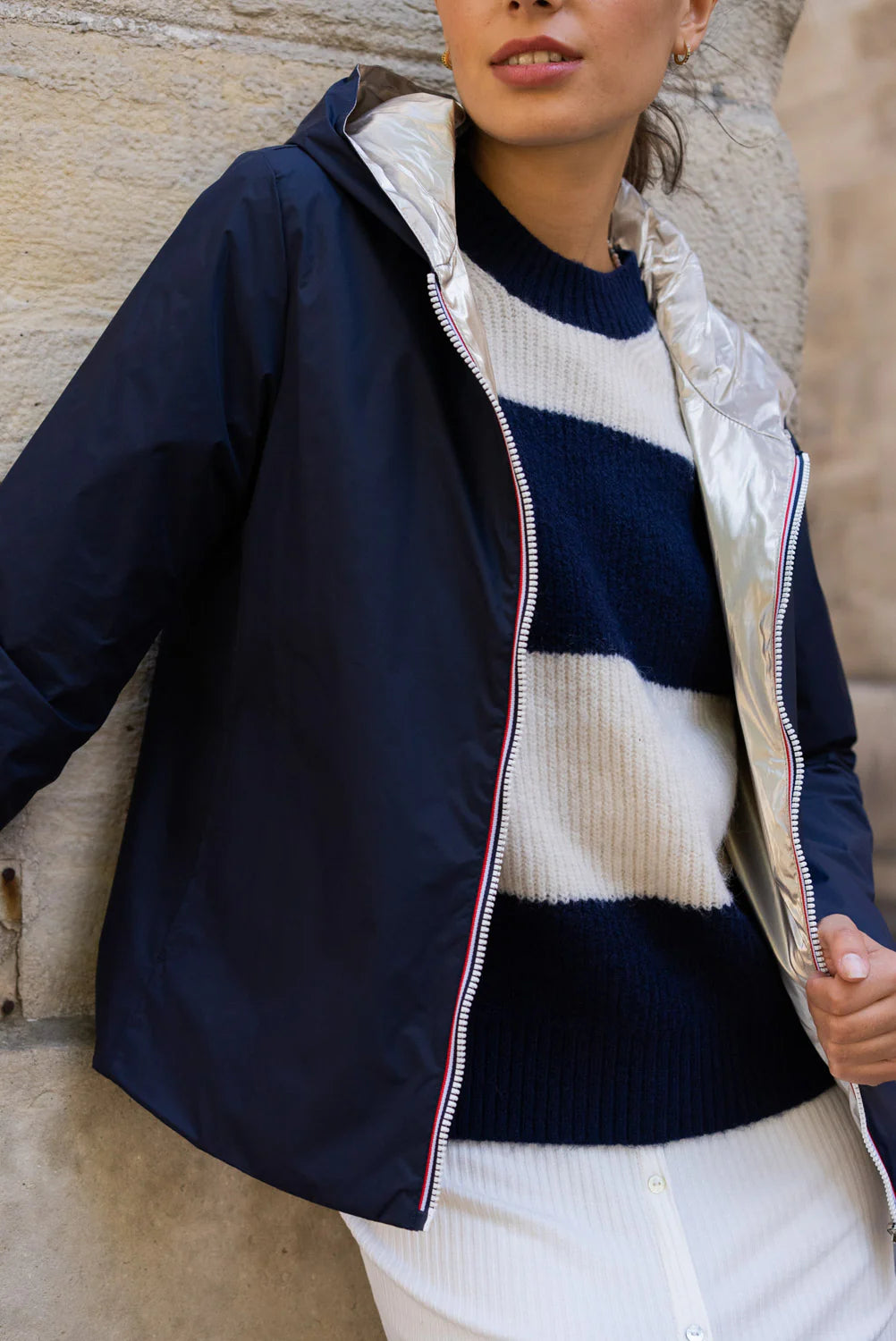 Imperméable réversible Laura Jo marine/dorée - Elena courte - DÉSTOCKAGE taille XL