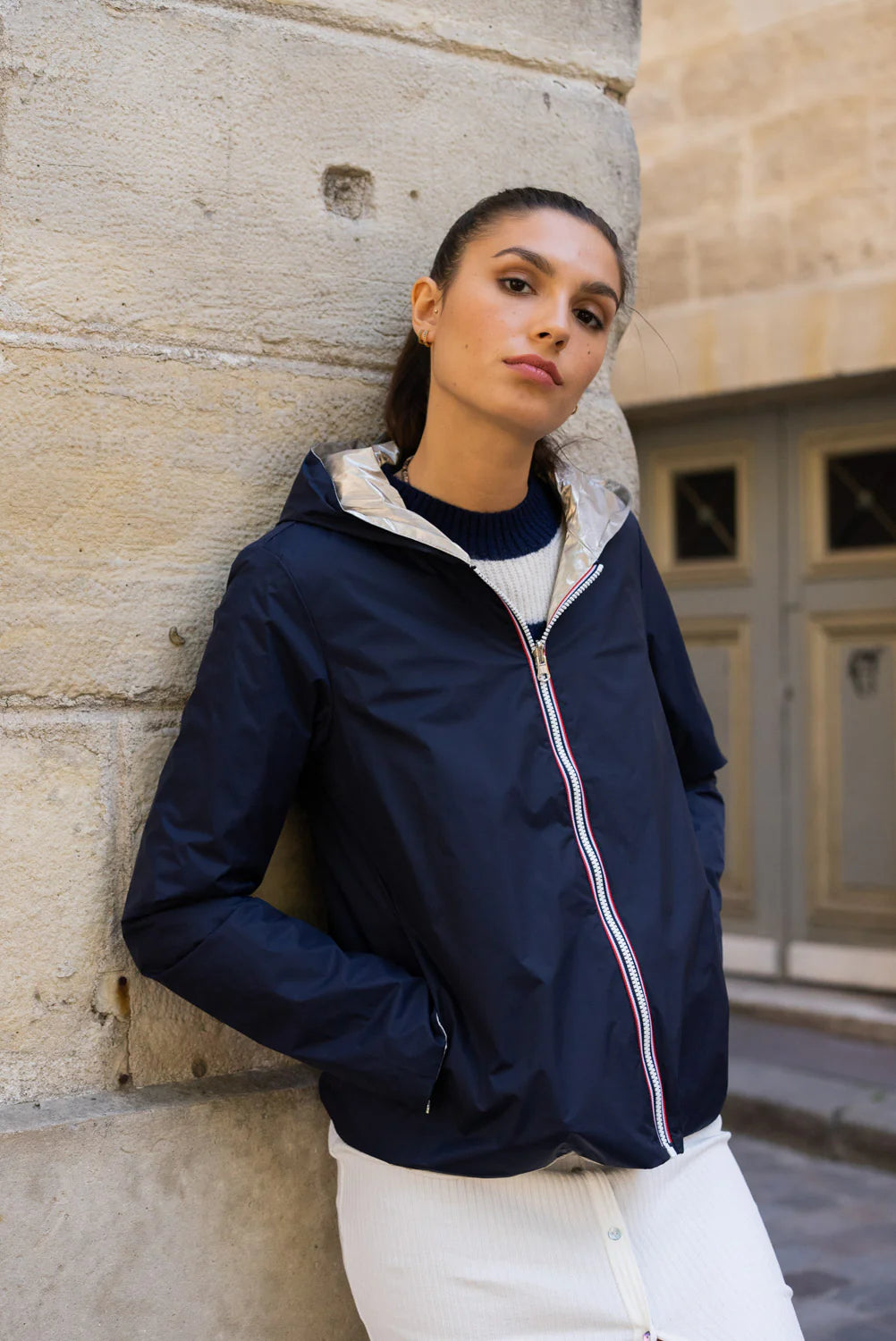 Imperméable réversible Laura Jo marine/dorée - Elena courte - DÉSTOCKAGE taille XL