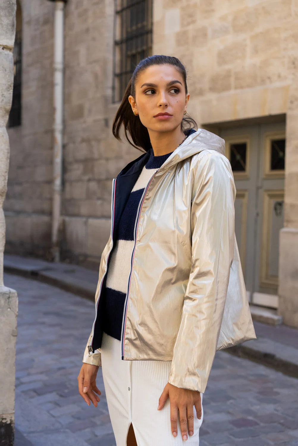 Imperméable réversible Laura Jo marine/dorée - Elena courte - DÉSTOCKAGE taille XL