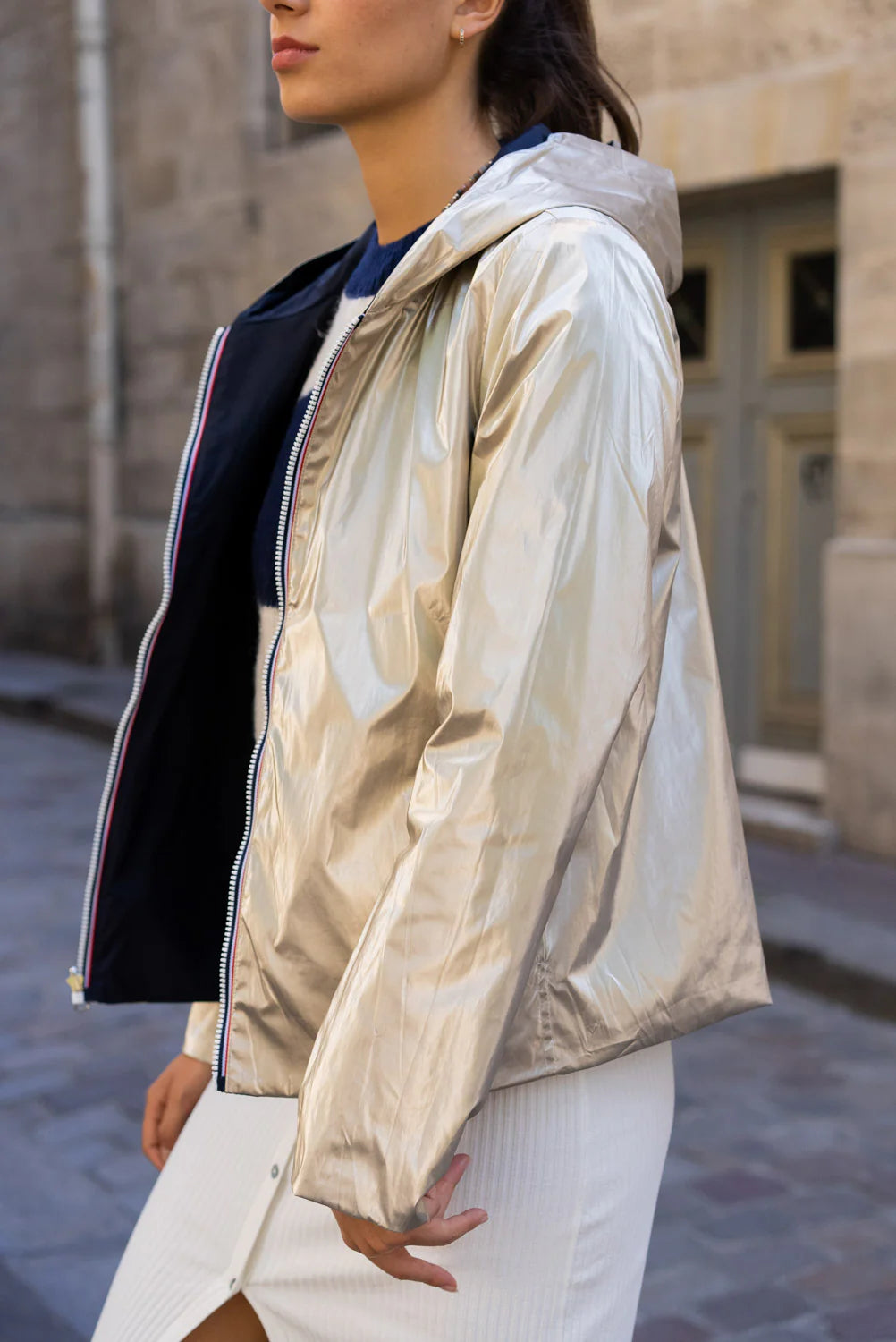 Imperméable réversible Laura Jo marine/dorée - Elena courte - DÉSTOCKAGE taille XL