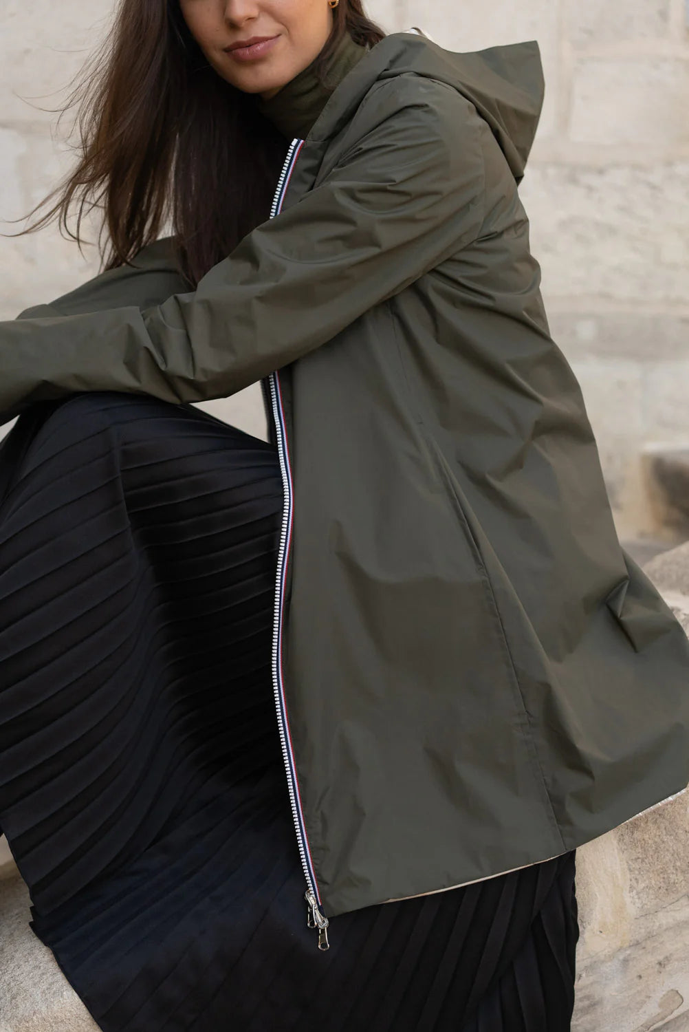 Imperméable réversible Laura Jo kaki/dorée - Elena longue - DÉSTOCKAGE taille XL