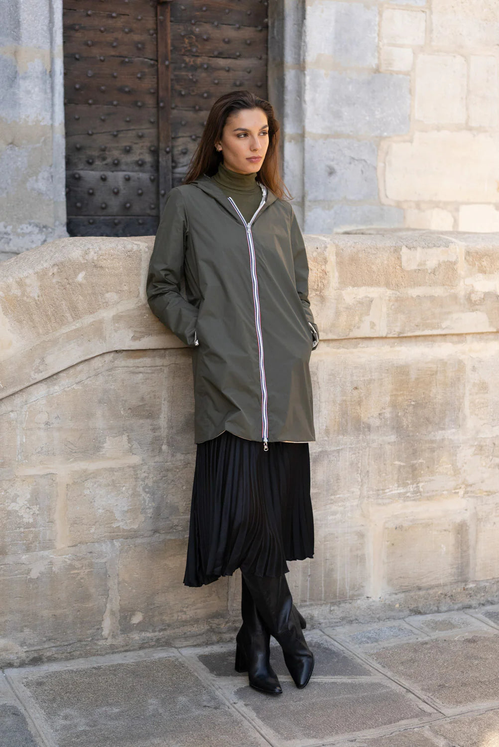 Imperméable réversible Laura Jo kaki/dorée - Elena longue - DÉSTOCKAGE taille XL