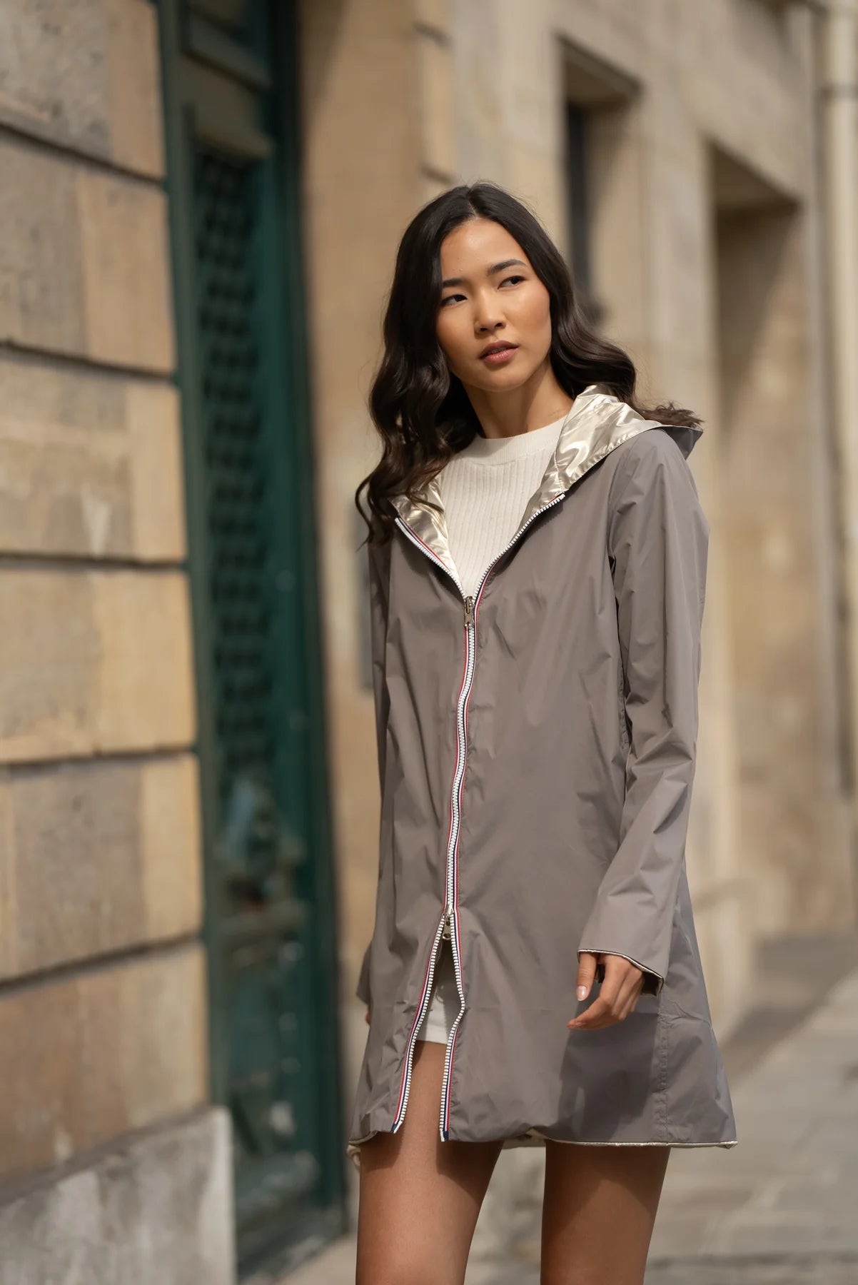 Imperméable réversible Laura Jo taupe/doré - Elena longue