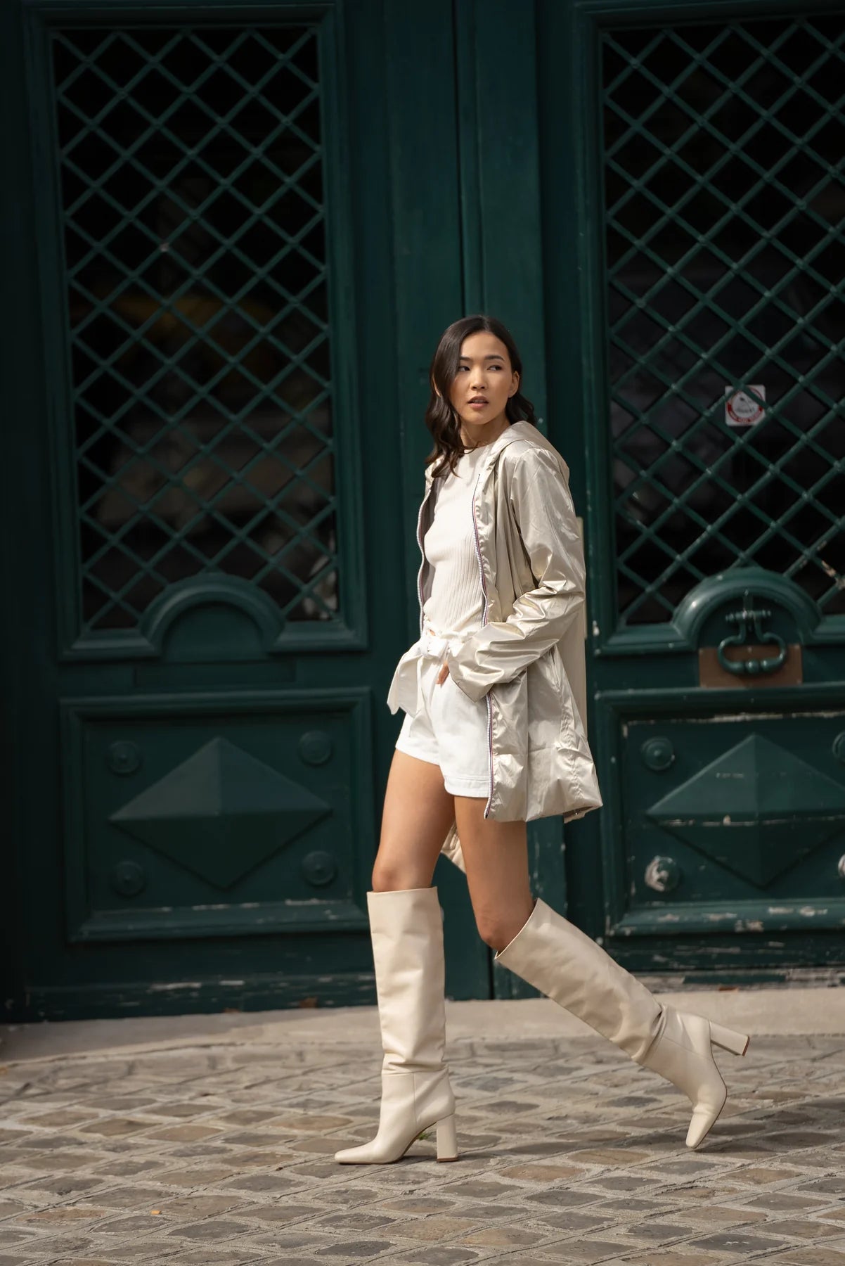 Imperméable réversible Laura Jo taupe/doré - Elena longue