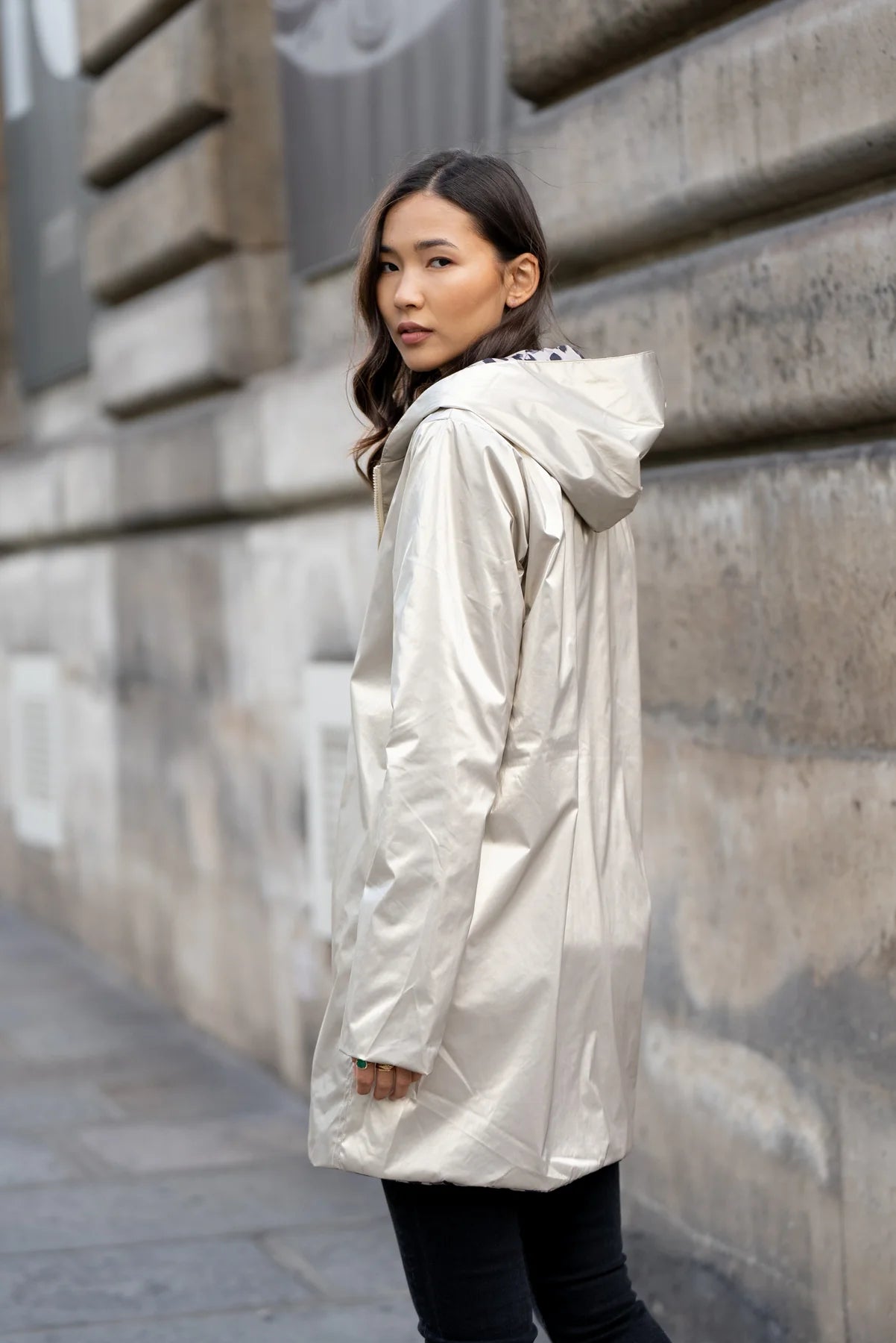 Imperméable rembourré mi-saison Laura Jo doré/léopard- Victoria long