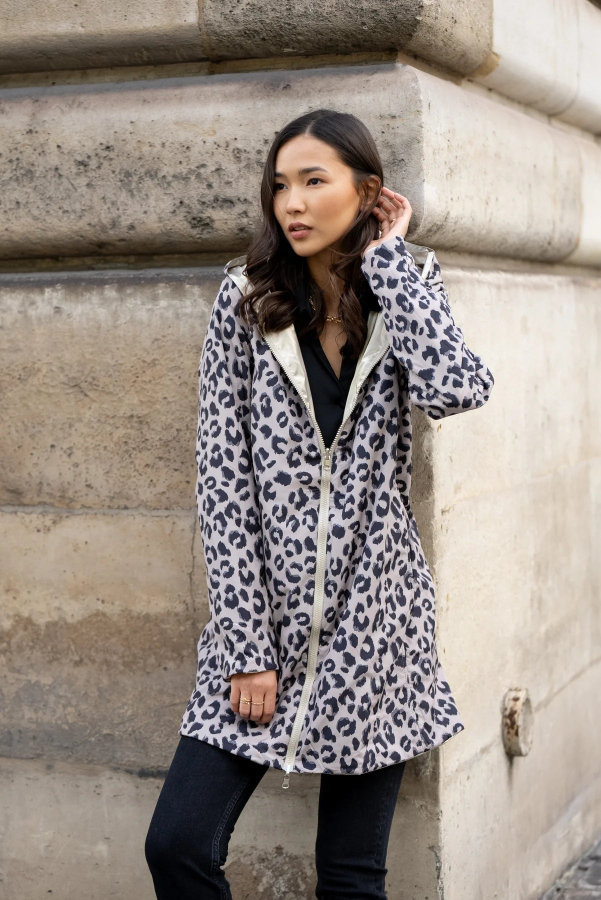 Imperméable rembourré mi-saison Laura Jo doré/léopard- Victoria long