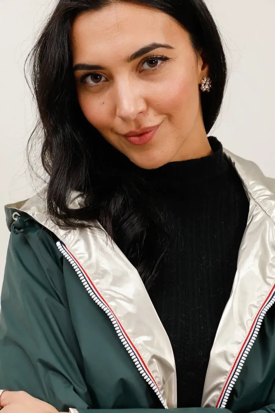 Imperméable réversible Laura Jo vert forêt/doré - Elena courte