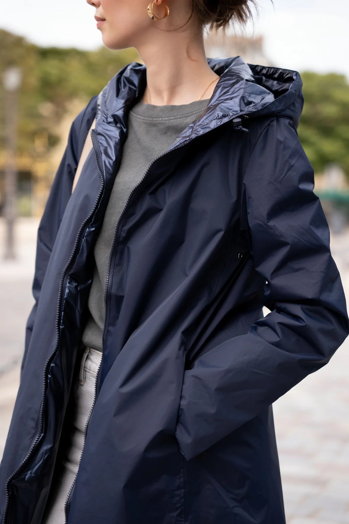 Imperméable rembourré mi-saison Laura Jo marine mat/brillant - Victoria long