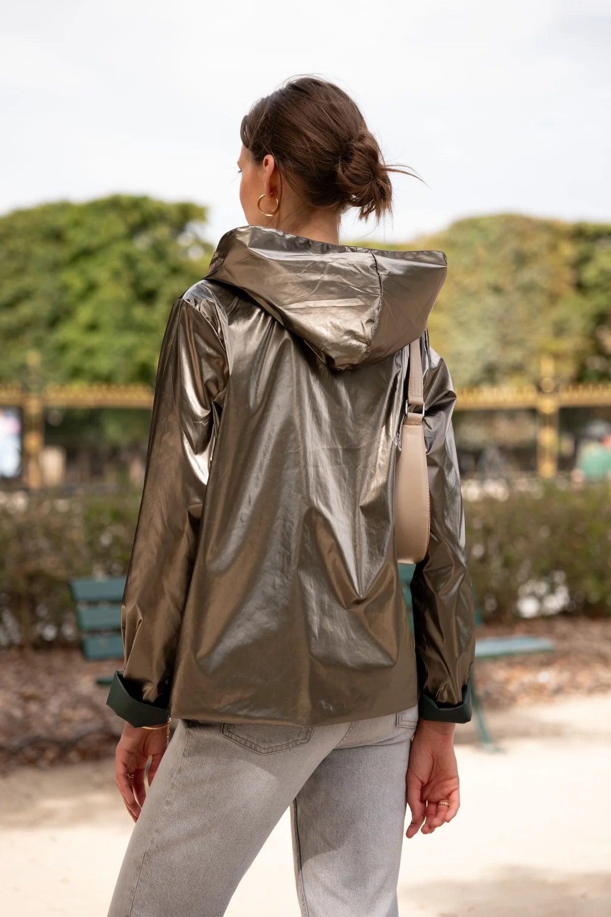 Imperméable réversible Laura Jo vert forêt/bronze - Elena courte