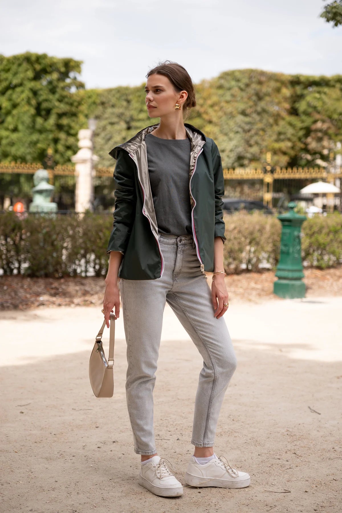 Imperméable réversible Laura Jo vert forêt/bronze - Elena courte