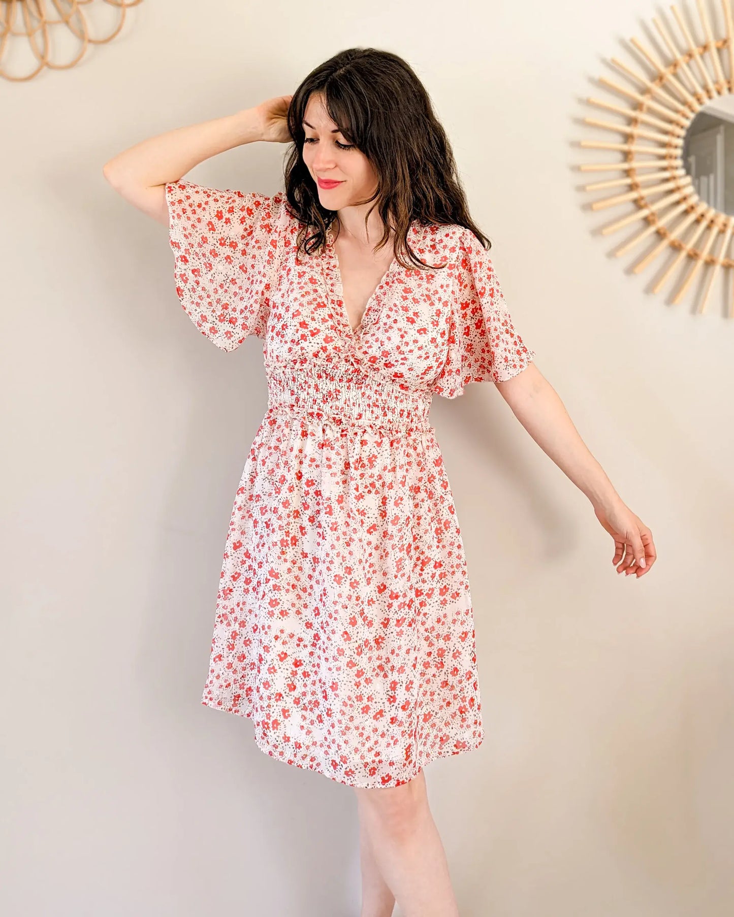 Robe courte à motifs rouge - Thaïs