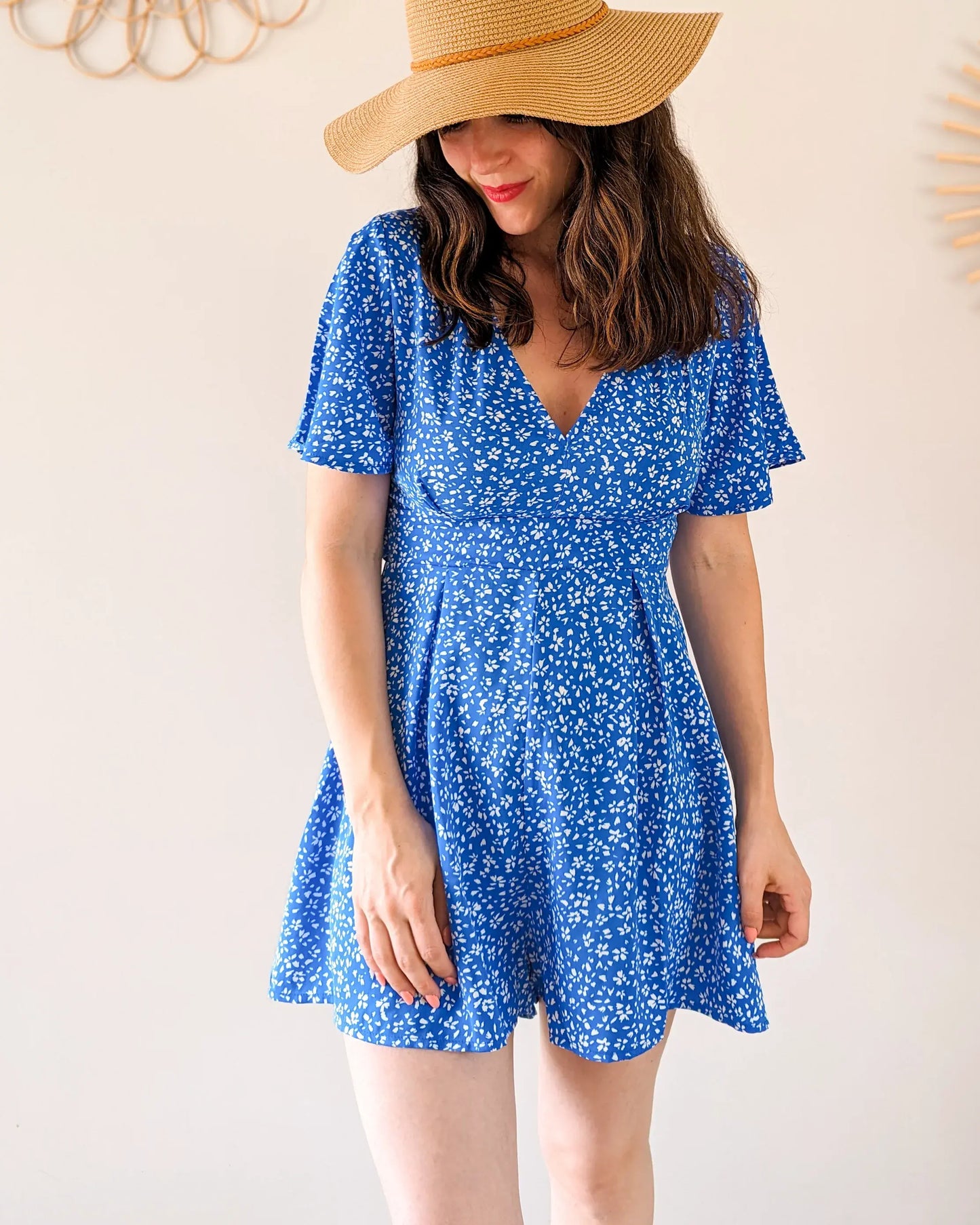 Combi-short bleu fleurie - Sardaigne