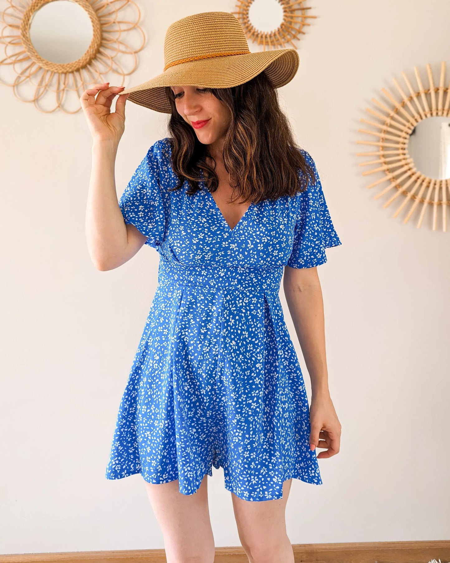 Combi-short bleu fleurie - Sardaigne