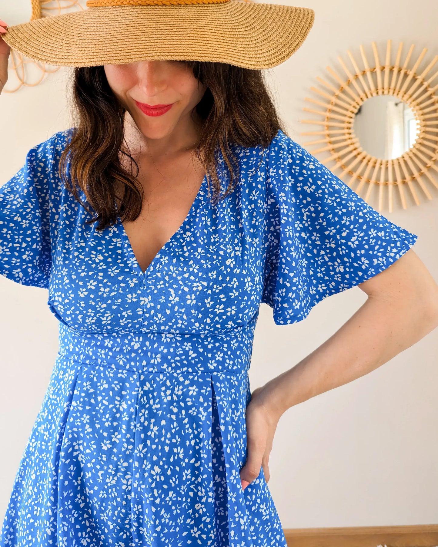 Combi-short bleu fleurie - Sardaigne