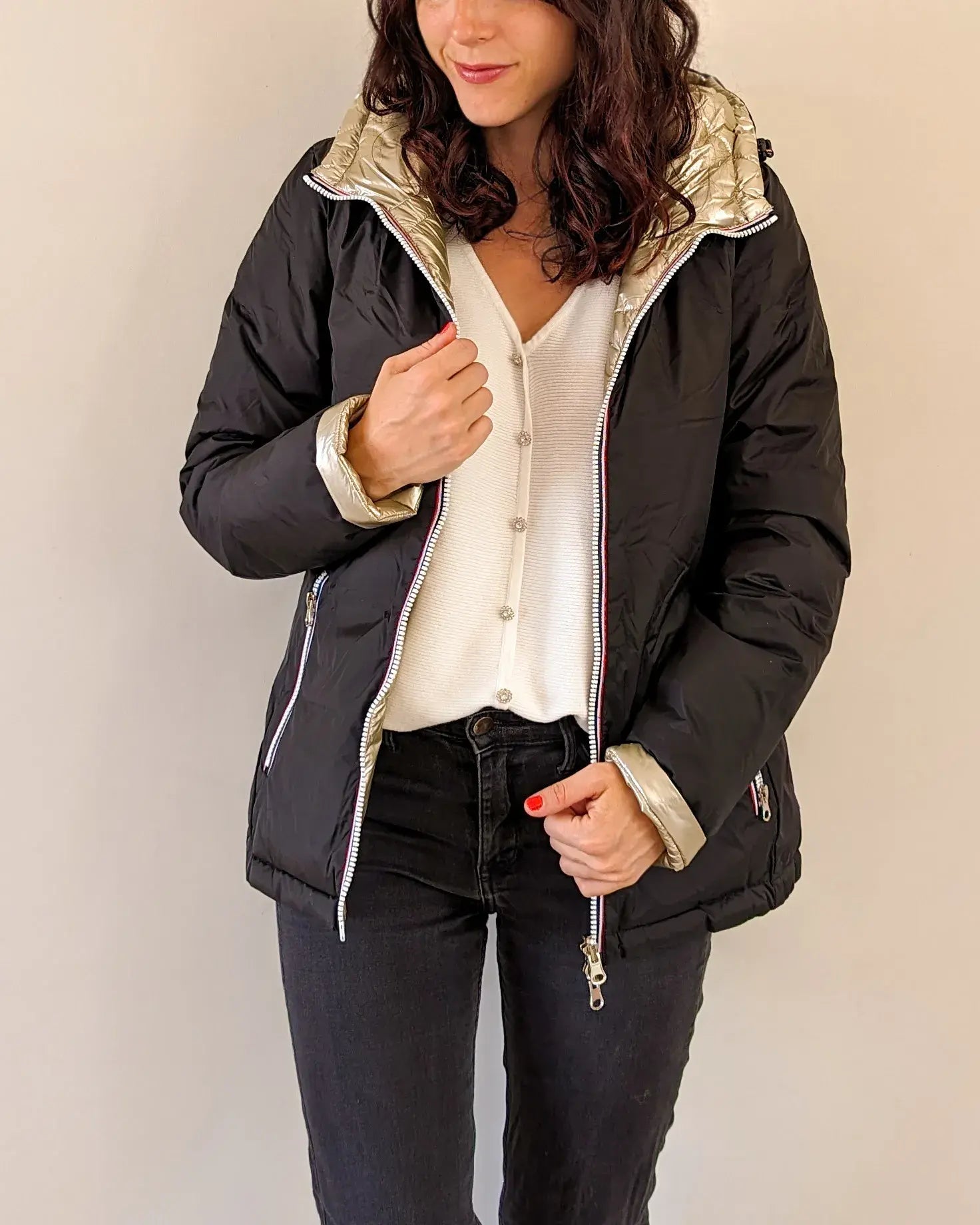 Doudoune réversible imperméable Laura Jo noire/dorée - Amélia courte - DÉSTOCKAGE taille XL