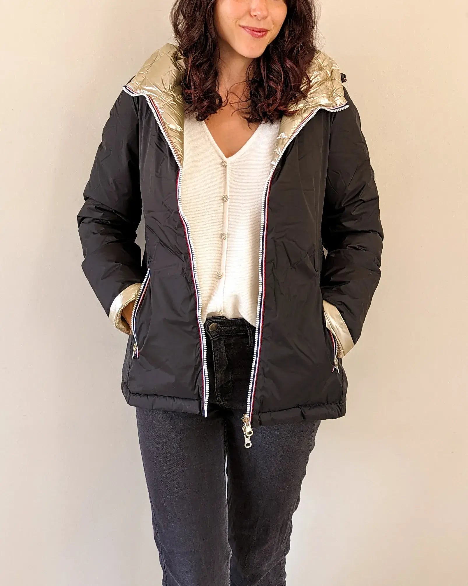 Doudoune réversible imperméable Laura Jo noire/dorée - Amélia courte - DÉSTOCKAGE taille XL