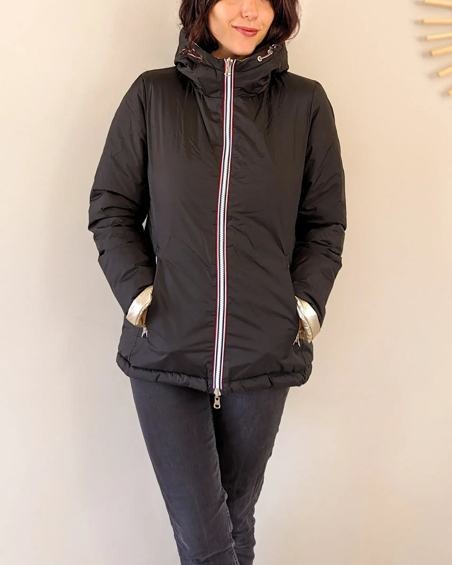 Doudoune réversible imperméable Laura Jo noire/dorée - Amélia courte