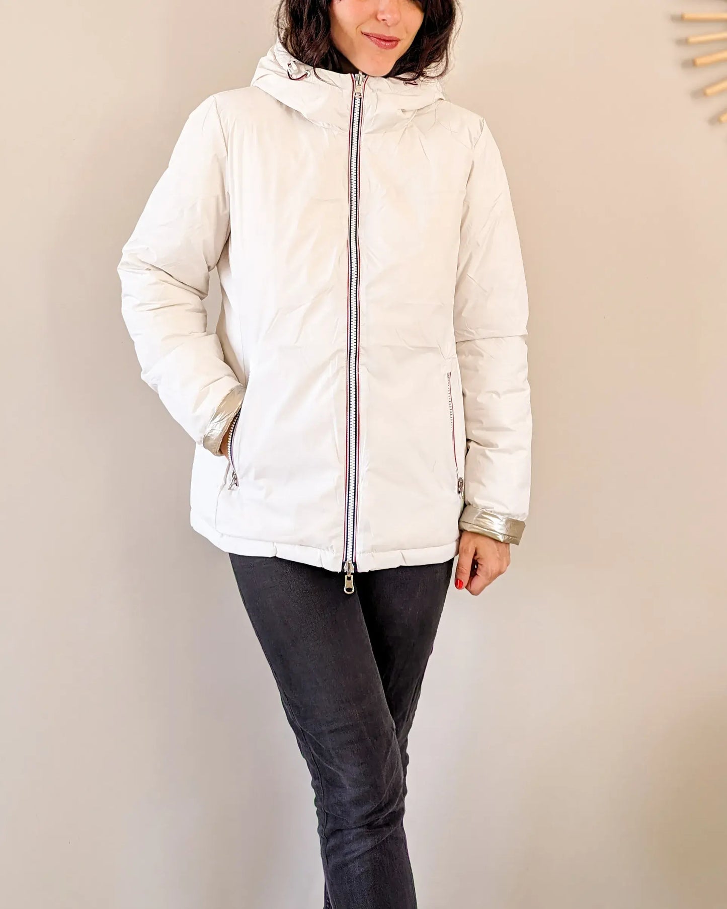 Doudoune réversible imperméable Laura Jo blanche/dorée - Amélia courte