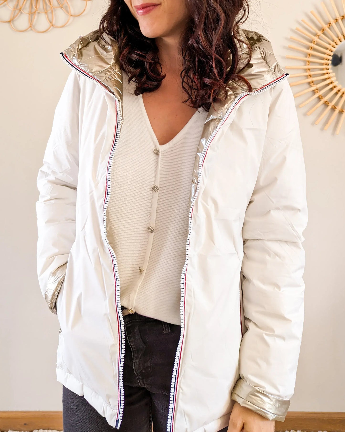 Doudoune réversible imperméable Laura Jo blanche/dorée - Amélia courte