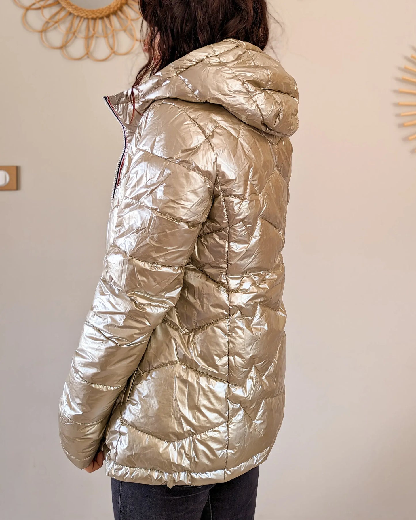 Doudoune réversible imperméable Laura Jo blanche/dorée - Amélia courte